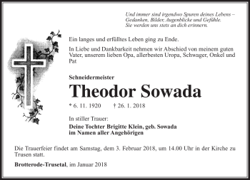 Traueranzeige von Theodor Sowada von Südthüringer Presse
