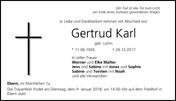 Traueranzeige von Gertrud Karl von Neue Presse Coburg