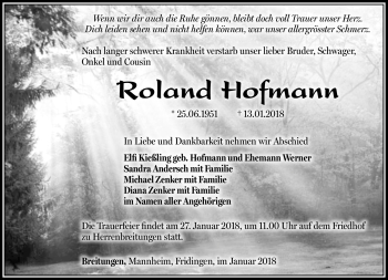 Traueranzeige von Roland Hofmann von Südthüringer Presse