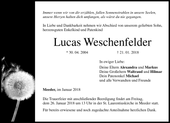Traueranzeige von Lucas Weschenfelder von Neue Presse Coburg