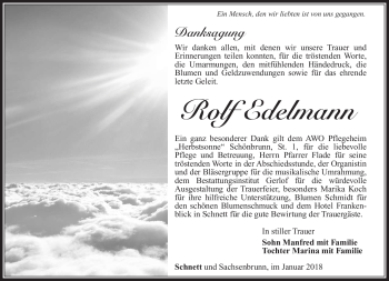 Traueranzeige von Rolf Edelmann von Südthüringer Presse
