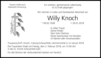 Traueranzeige von Willy Knoch von Neue Presse Coburg