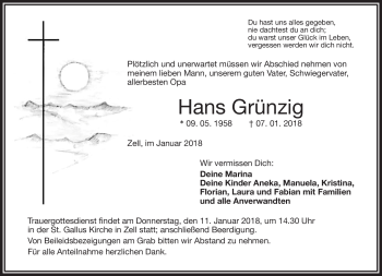 Traueranzeige von Hans Grünzig von Frankenpost