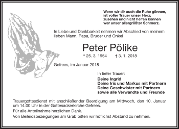 Traueranzeige von Peter Pölike von Frankenpost