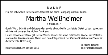 Traueranzeige von Martha Weißheimer von Neue Presse Coburg