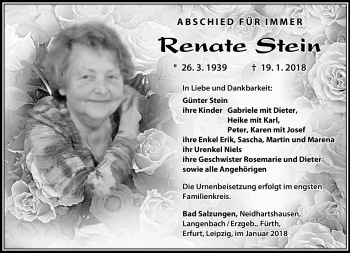 Traueranzeige von Renate Stein von Südthüringer Presse