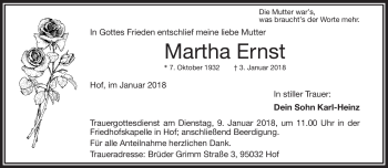Traueranzeige von Martha Ernst von Frankenpost