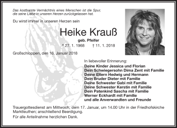 Traueranzeige von Heike Krauß von Frankenpost