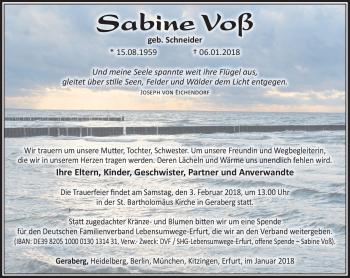 Traueranzeige von Sabine Voß von Südthüringer Presse