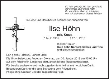 Traueranzeige von Ilse Höhn von Neue Presse Coburg