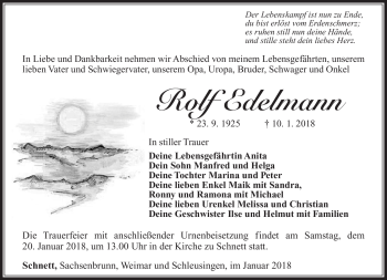 Traueranzeige von Rolf Edelmann von Südthüringer Presse