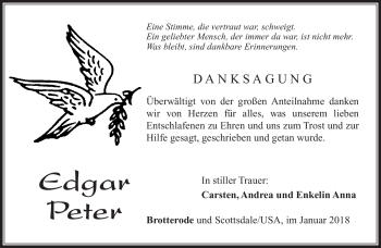 Traueranzeige von Edgar Peter von Südthüringer Presse