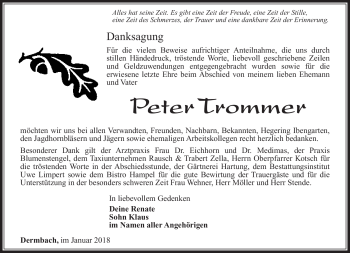 Traueranzeige von Peter Trommer von Südthüringer Presse