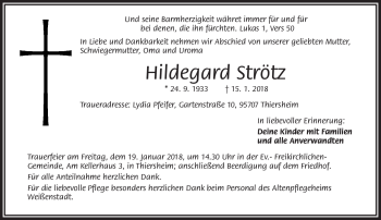 Traueranzeige von Hildegard Strötz von Frankenpost