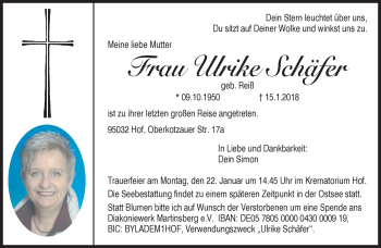 Traueranzeige von Ulrike Schäfer von Frankenpost