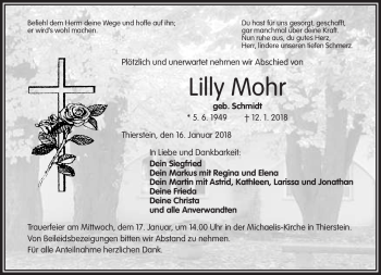 Traueranzeige von Lilly Mohr von Frankenpost