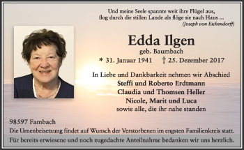 Traueranzeige von Edda Ilgen von Südthüringer Presse
