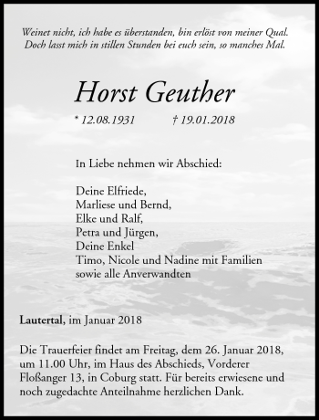 Traueranzeige von Horst Geuther von Neue Presse Coburg