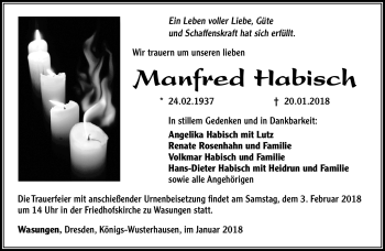 Traueranzeige von Manfred Habisch von Südthüringer Presse