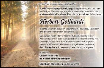 Traueranzeige von Herbert Gollhardt von Südthüringer Presse