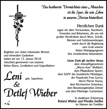 Traueranzeige von Leni Wieber von Südthüringer Presse