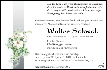 Traueranzeige von Walter Schwab von Südthüringer Presse