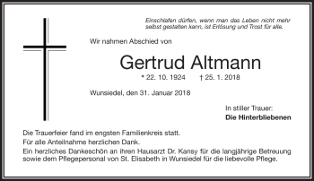 Traueranzeige von Gertrud Altmann von Frankenpost