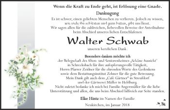 Traueranzeige von Walter Schwab von Südthüringer Presse