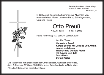 Traueranzeige von Otto Preuß von Frankenpost