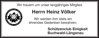 Traueranzeige von Heinz Völker von Frankenpost