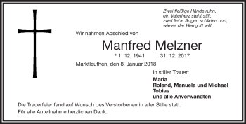 Traueranzeige von Manfred Melzner von Frankenpost