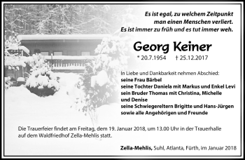 Traueranzeige von Georg Keiner von Südthüringer Presse