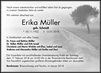 Traueranzeige von Erika Müller von Südthüringer Presse