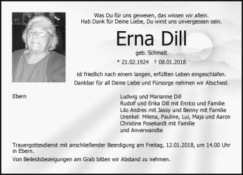 Traueranzeige von Erna Dill von Neue Presse Coburg