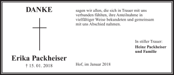 Traueranzeige von Erika Packheiser von Frankenpost
