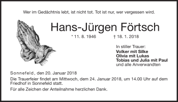 Traueranzeige von Hans-Jürgen Förtsch von Neue Presse Coburg