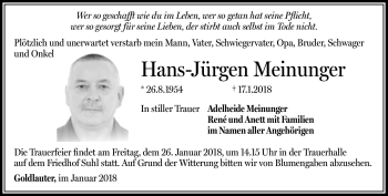 Traueranzeige von Hans-Jürgen Meinunger von Südthüringer Presse