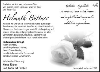 Traueranzeige von Helmuth Büttner von Südthüringer Presse