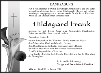 Traueranzeige von Hildegard Frank von Südthüringer Presse