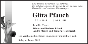 Traueranzeige von Gitta Pfauch von Südthüringer Presse