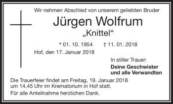 Traueranzeige von Jürgen Wolfrum von Frankenpost