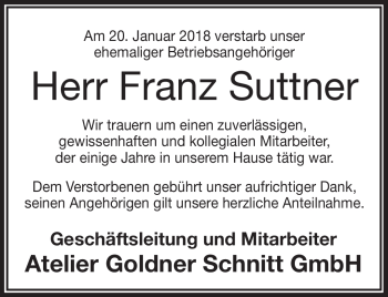 Traueranzeige von Franz Suttner von Frankenpost
