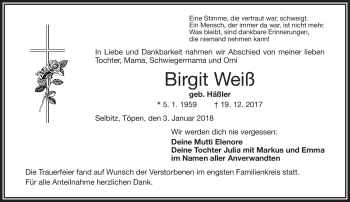 Traueranzeige von Brigit Weiß von Frankenpost