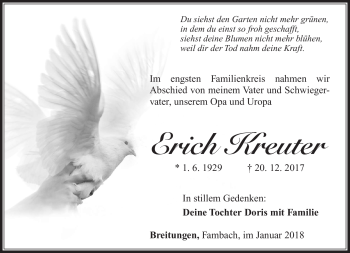 Traueranzeige von Erich Kreuter von Südthüringer Presse