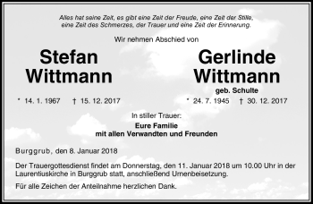 Traueranzeige von GerlindeStefan WittmannWittmann von Neue Presse Coburg