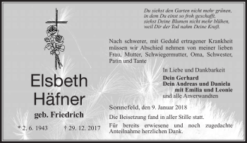 Traueranzeige von Elsbeth Häfner von Neue Presse Coburg