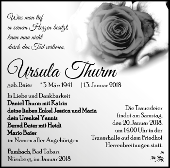 Traueranzeige von Ursula Thurm von Südthüringer Presse