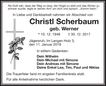 Traueranzeige von Christl Scherbaum von Frankenpost