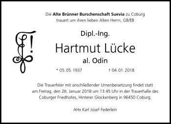 Traueranzeige von Hartmut Lücke von Neue Presse Coburg