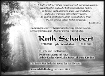 Traueranzeige von Ruth Schubert von Südthüringer Presse